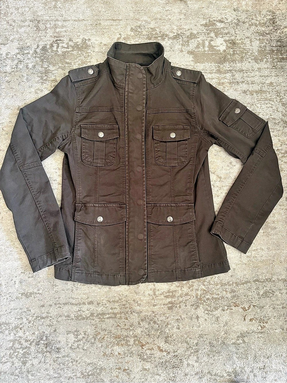 Kensie Utility Jacket Cotton Dark Olive Size Small Military Cargo